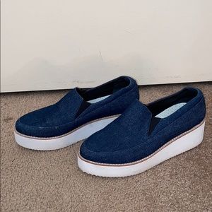 Denim wedge slip on shoes
